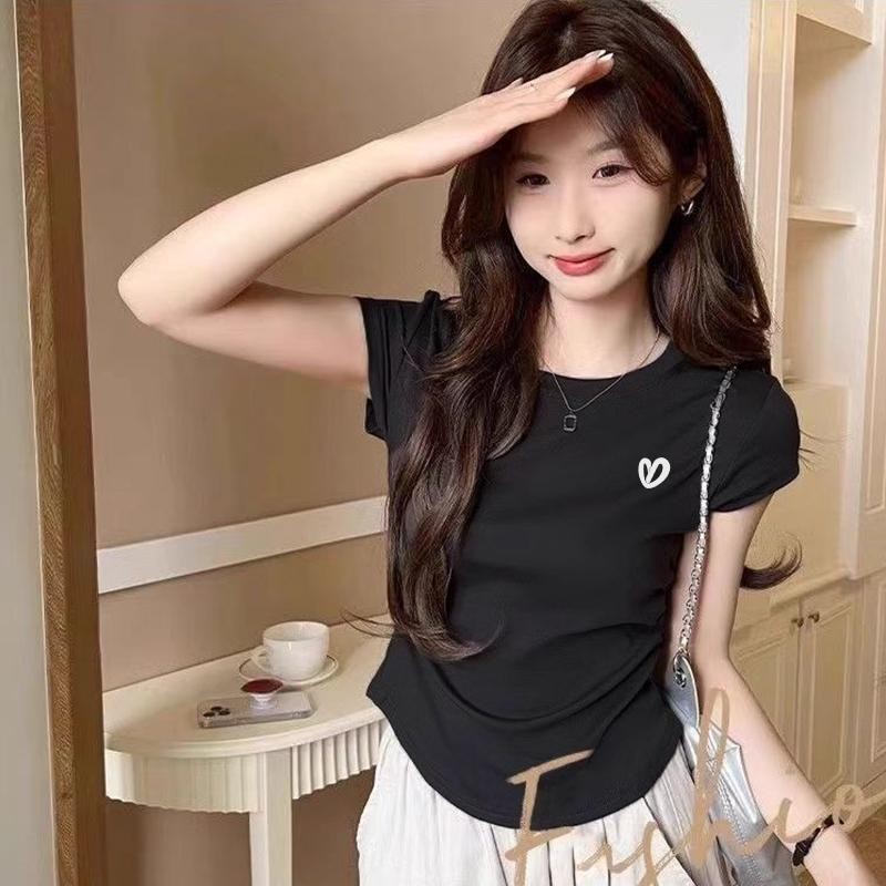 เสื้อแขนสั้นผู้หญิง เสือผู้หญิงสีพื้น แมทช์ง่าย ผ้านุ่ม ผ้าดีใส่สบายเหมาะกับอากาศร้อน ๆ Lady Women เสื้อยืดสาวอวบ