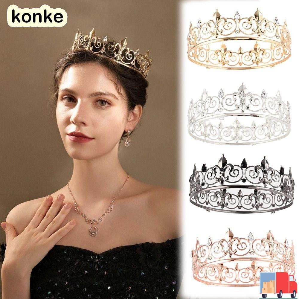 KONKE Bar Mitzvah Crown, Metal Round King Crown, Fashion Korean Style Prince Crown สําหรับของขวัญวัน