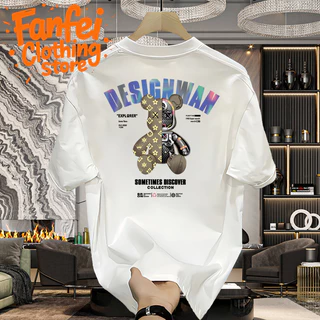 เสื้อยืดลําลอง ผ้าฝ้ายแท้ แขนสั้น คอกลม พิมพ์ลายการ์ตูนกระต่าย หมี สไตล์เกาหลี แฟชั่นฤดูร้อน สําหรับผู้ชาย มีสีดํา สีขา3