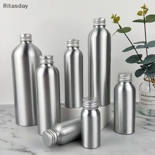Ritasday 30ml-250ml ขวดอลูมิเนียมสีเงินพร้อมสกรูน้ําหอมเครื่องสําอางโทนเนอร์ขวดน้ํา Travel Protable ขวดรีฟิลใหม่