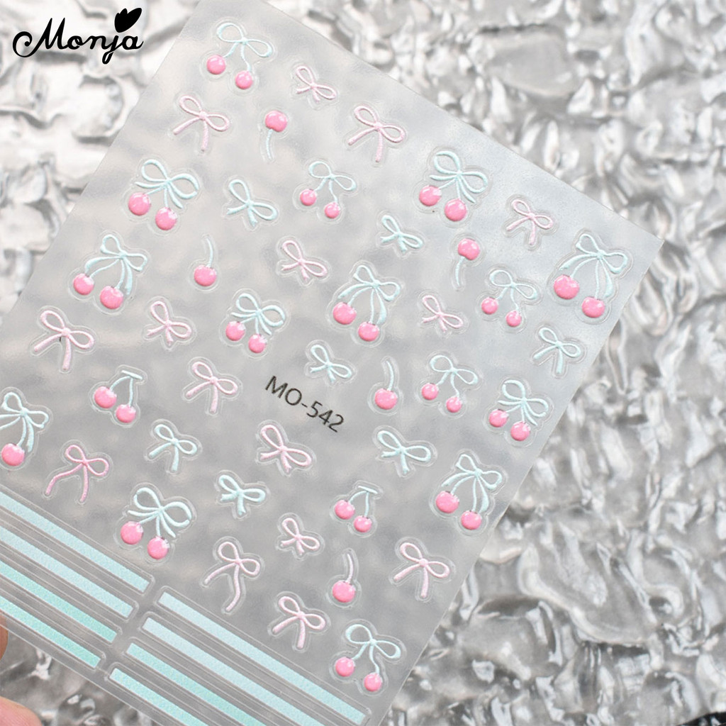 Monja เล็บสติกเกอร์นูน น่ารัก Cherry Bow น่ารักผลไม้ Decals บรรเทา กาว Sliders แกะสลัก ตกแต่งเล็บ ราคา ถูกที่สุด ดีลบีเคเค แกลเลอรีภาพที่ 7