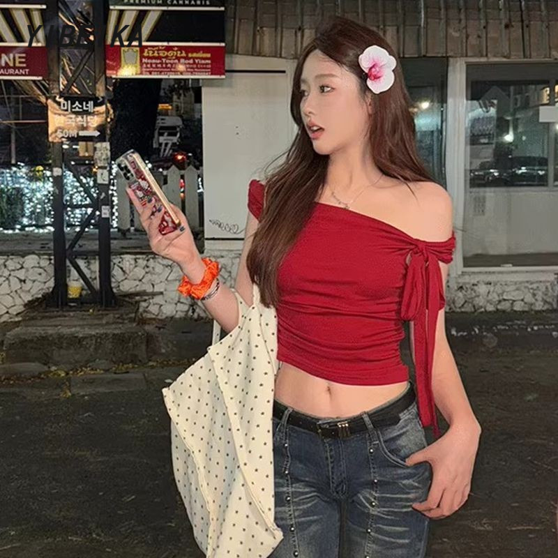 ไหล่หนึ่งคำ แขวนคอ ฤดูร้อน สาวฮอต แขนสั้น