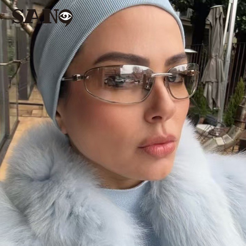 Y2K แว่นกันแดดโลหะไร้กรอบรูปไข่ยุโรปและอเมริการะดับไฮเอนด์ผู้หญิง