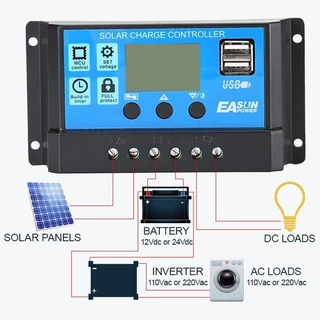 PWM10-30A/60Aโซล่าชาร์จเจอร์12V/24Vคอนโทรลเลอร์ชาร์จพลังงานแสงอาทิตย์แสดงเครื่องชาร์จแผงโซลาร์เซลล์แบบ USB คู่โซล่าชาร์จ