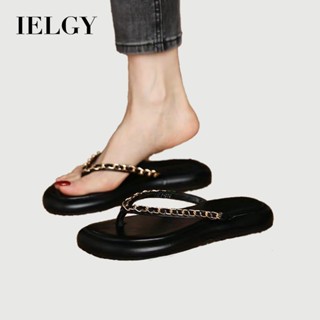 อิลกี้ รองเท้าแตะหนังนิ่มสําหรับผู้หญิงรองเท้าแตะคีบโซ่ก้นแบ…