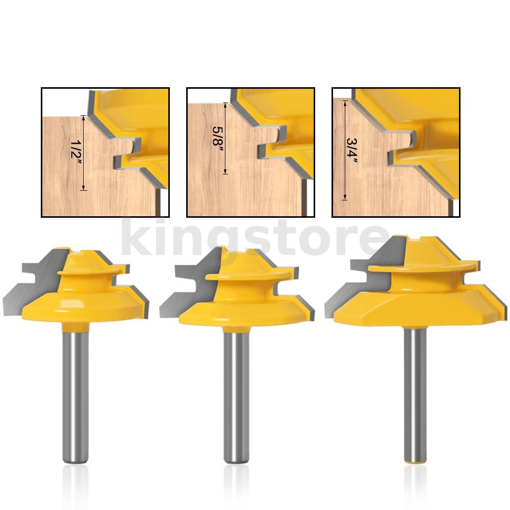 3PCS 45 องศาล็อค Miter Router Bit ชุด 1/4 1/2 นิ้ว Shank YG6 คาร์ไบด์สําหรับไม้ Slotting Tenoning แผ