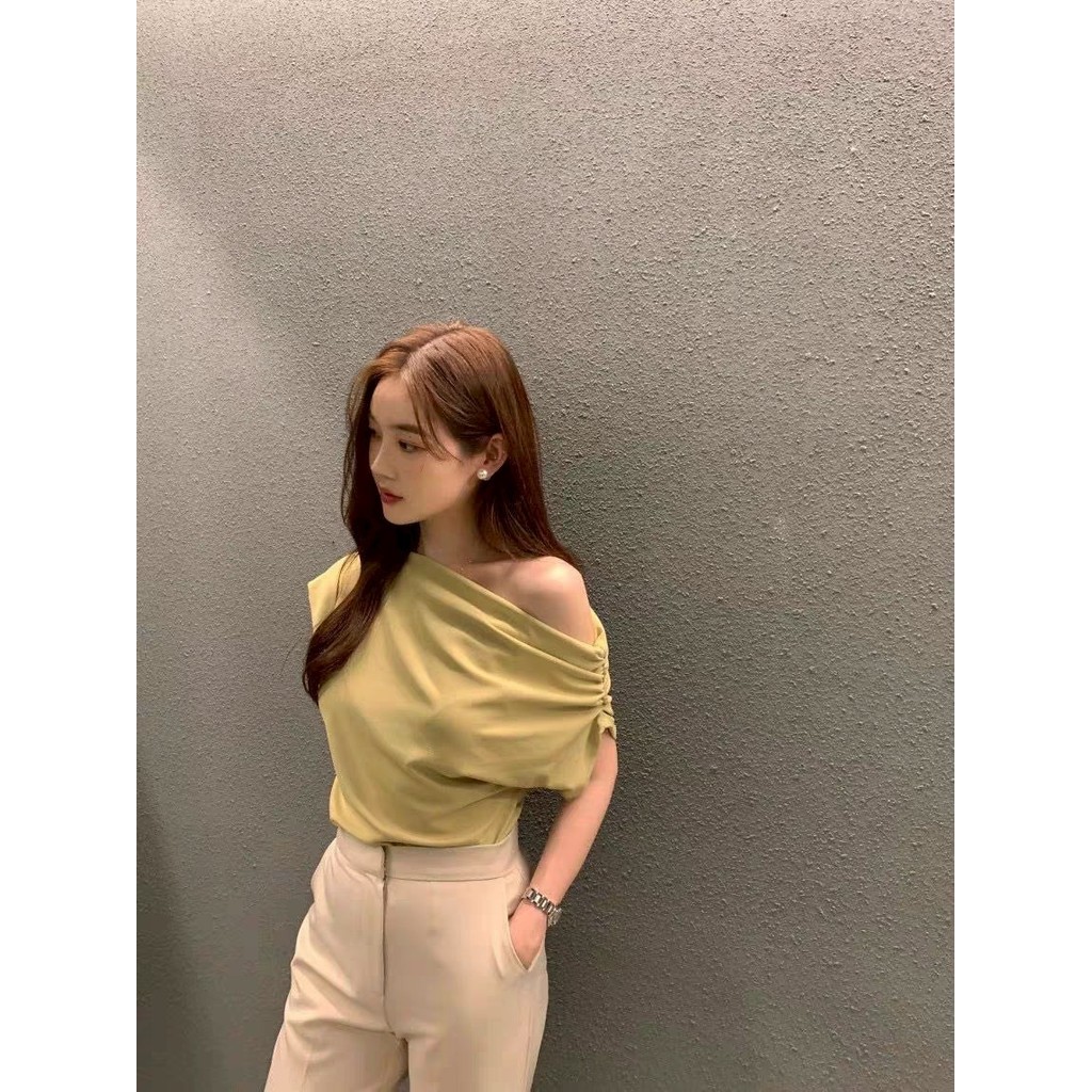 🎀Yummy Shop🎀พร้อมส่ง (FYP13) เสื้อเปิดไหล่แขนสั้นน่ารัก เรียบหรูสไตล์มินิมอล - รูปที่ 7