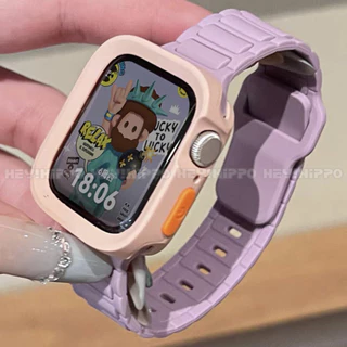 สายรัดซิลิโคนสามเส้นพร้อมเคสป้องกันเหมาะสําหรับสมาร์ทวอทช์ซีรีส์ 10/9/8/7/6/5/กับ/4/3/2/1 สายรัดสีลูกกวาดเหมาะสําหรับ ฉันดู 49/46/45/44/42/41/40/438มม