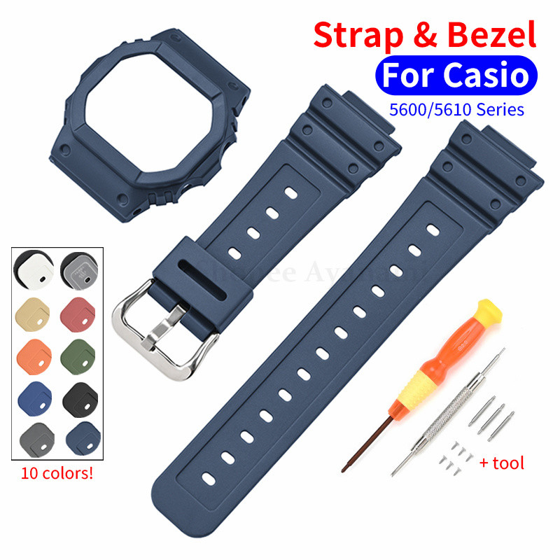 TPU เรซิ่นสายนาฬิกาและชุด Bezel สําหรับ Casio DW-5600 DW-5000 GWX-5600 GLX-5600 GW-M5610 เปลี่ยนยางซิลิโคนนาฬิกาอุปกรณ์เสริม