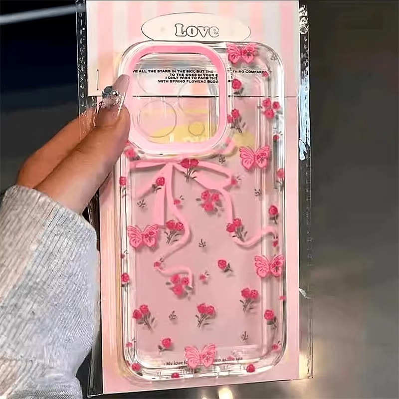 เคสโทรศัพท์โปร่งใสสําหรับRedmiหมายเหตุ 14 Pro 13 12 11 Pro Plus 12S 11S Redmi 13C 14C 13 12 สีชมพูLittle Tulip Cover