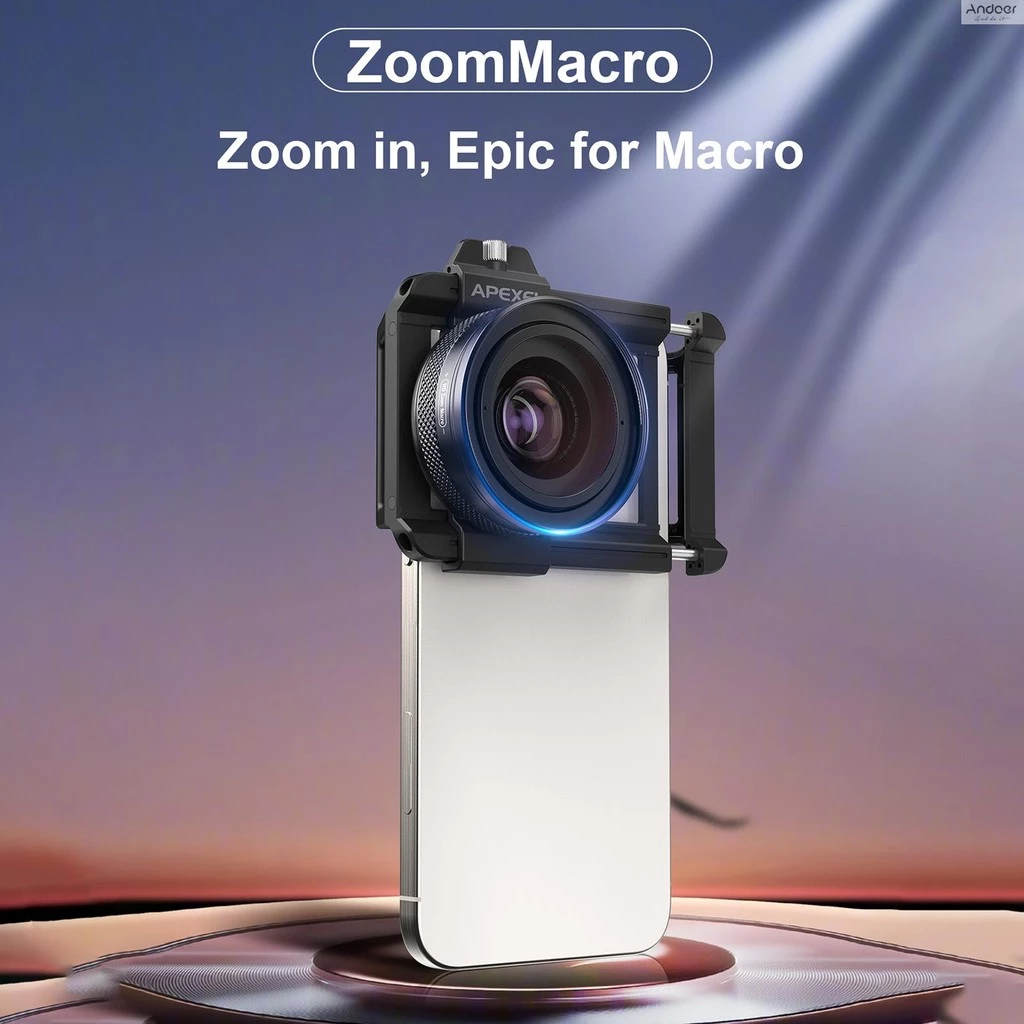 Apexel APL-ZM100 Universal Macro เลนส์สําหรับโทรศัพท์อลูมิเนียม 10X-20X ขยาย F1.05 รูรับแสงขนาดใหญ่พร้อมโทรศัพท์สําหรับ iephone 15/14/13/12 สมาร์ทโฟน Android