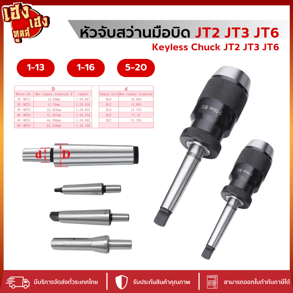 หัวจับสว่านมือบิด Keyless Drill Chuck รูเตเปอร์ JT3 และ JT6