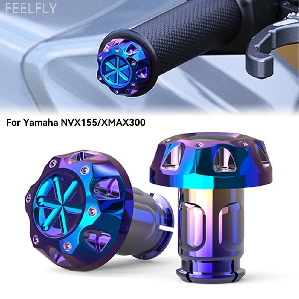 Feelfly 2 ชิ้นรถจักรยานยนต์ Handlebars Grips บาร์ปลายปลั๊ก Handle Bar Sliders Burning Titanium สําหรับ YAMAHA EROX155 NVX155 XMAX300 17.5 มิลลิเมตรเส้นผ่านศูนย์กลางภายใน A5L6