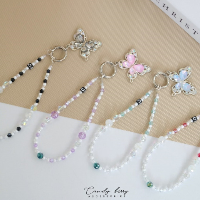 CandyBerry คอลเลคชั่นพลอยผีเสื้อลูกปัดคริสตัล สายคล้องตุ๊กตา สายคล้องโทรศัพท์ No.BC-037