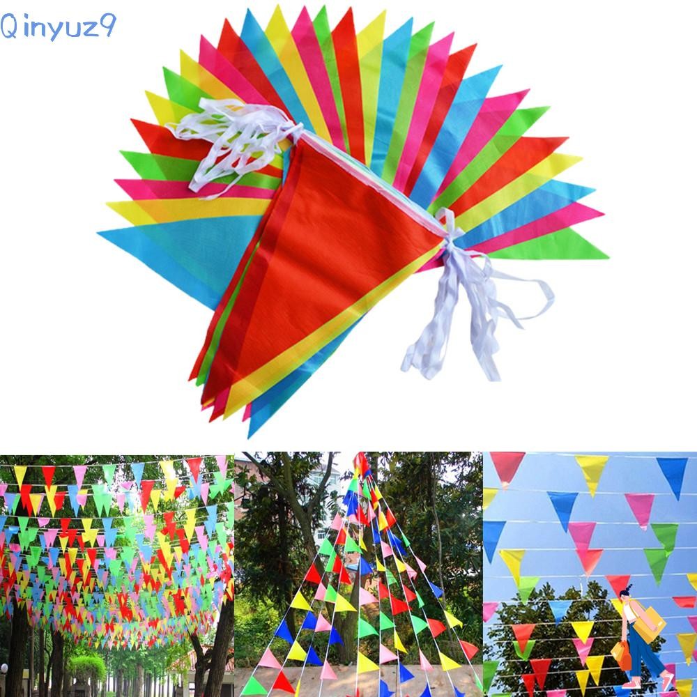 Qinyuz9 100M ธงสามเหลี่ยม สีสันเทศกาลกลางแจ้ง Pennant