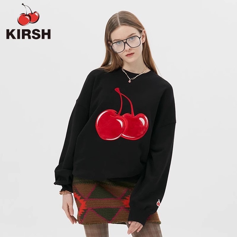 เสื้อผ้าผู้หญิงเกาหลี kirsh เชอร์รี่พิมพ์รอบคอเสื้อกันหนาว Hoodless ฤดูใบไม้ผลิฤดูใบไม้ร่วงด้านบนด้านหน้าไหล่นักเรียนเสื้อผ้า