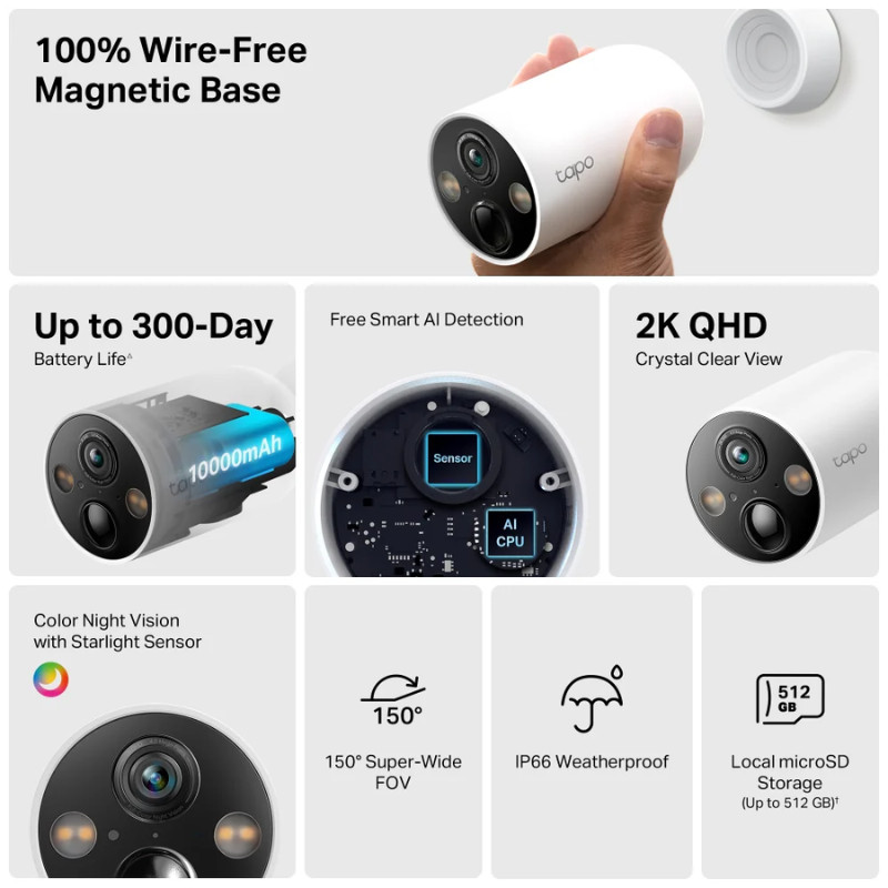 TP-LINK TAPO C425 2K SMART WIREFREE SECURITY CAMERA กล้องวงจรปิดไร้สายใช้งานภายนอก
