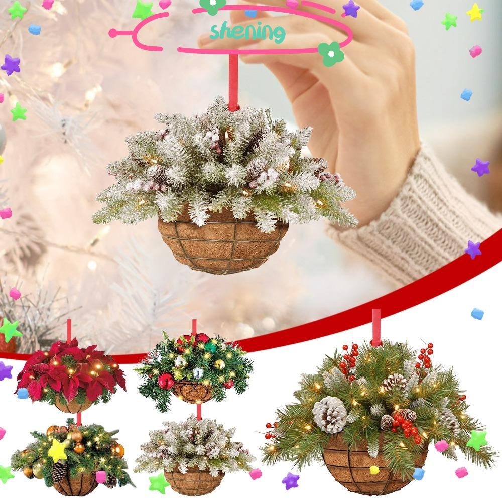 Shening อะคริลิคจี้คริสต์มาส, 2D เครื่องประดับจี้ต้นคริสต์มาส, Mini ดอกไม้ตะกร้า Xmas ตกแต่ง Garland แขวนอุปกรณ์เสริมของขวัญ