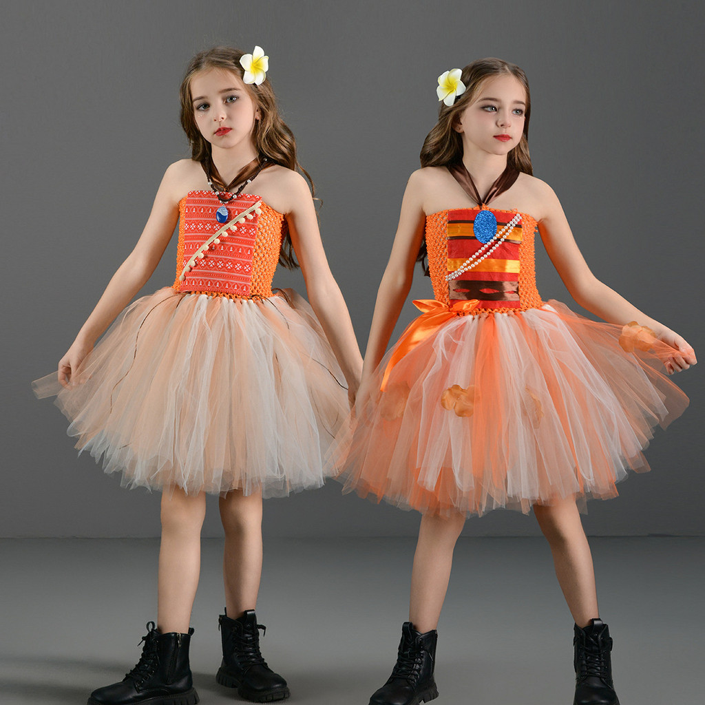 Ocean Romance Moana cos ชุดเจ้าหญิงสาวผ้ากอซ Pettiskirt Party Dress 3 ชิ้นชุด