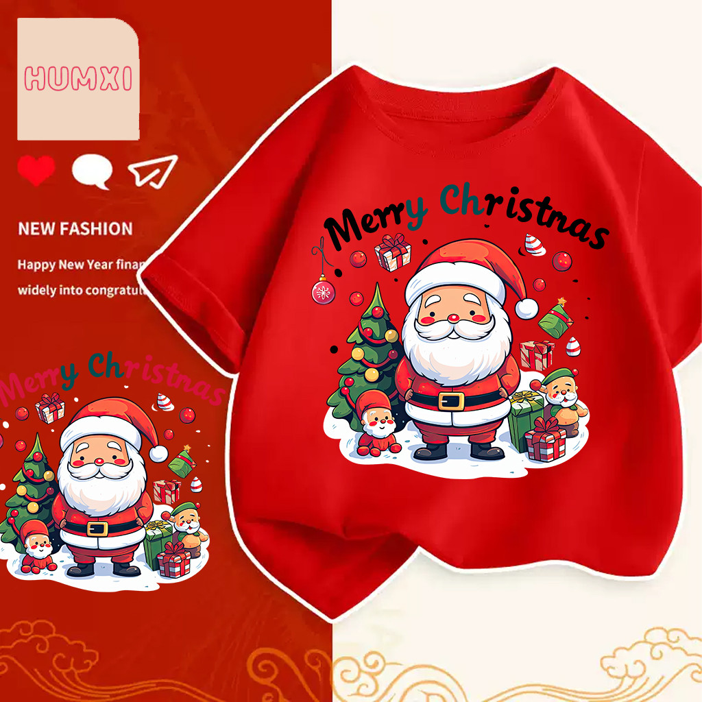 เสื้อคริสมาสต์ Happy New Year & Merry Christmas ลายน่ารักๆ ผ้า Cotton ใส่สบาย สีสันสดใส ขนาด S-5XL
