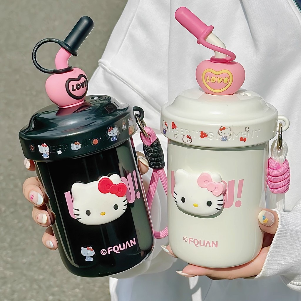 ฟูฉวน เคที แมวฉนวนฟางถ้วยคู่มือกวนถ้วยฟางแบบพกพาน่ารักสร้างสรรค์ง่ายสาวหัวใจถ้วยน้ํา