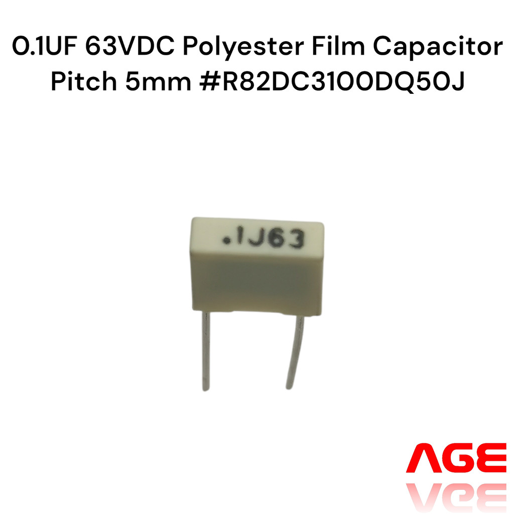 0.1UF 63VDC Polyester Film Capacitor, Pitch 5mm #R82DC3100DQ50J