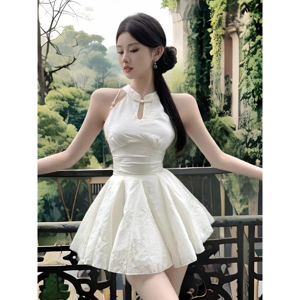ฤดูร้อนอารมณ์ High-End แคบ-เอวกระโปรงร่มปิดไหล่ Jacquard Pettiskirt ใหม่สไตล์จีน Improv