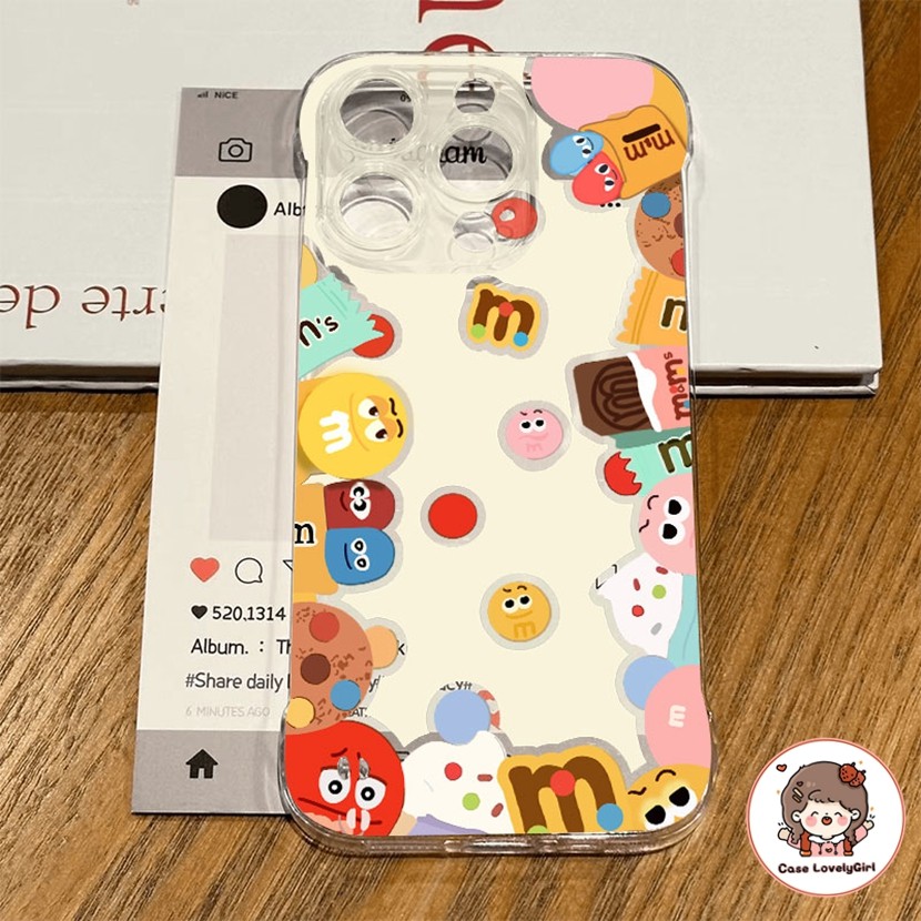 ส่งจากไทย Trend M ถั่ว เคส IPhone 16 15 11 14 13 12 Pro Max Borderless IMD Anti-fall Soft Phone Case with Holder