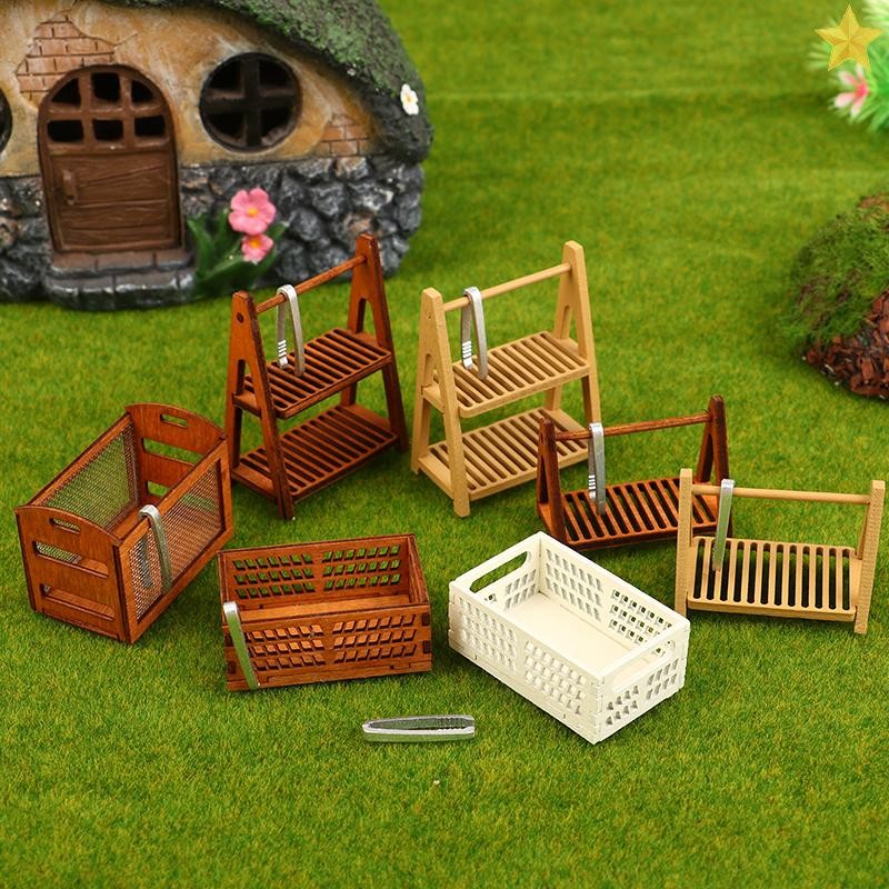 [FL] 1 ชุด 1:12 Dollhouse Miniature ชั้นวางขนมปังชั้นวางเค้กกล่องเก็บ/ตะกร้า W/เบเกอรี่คลิปฉากตกแต่งตุ๊กตาเครื่องใช้ในบ้าน TH