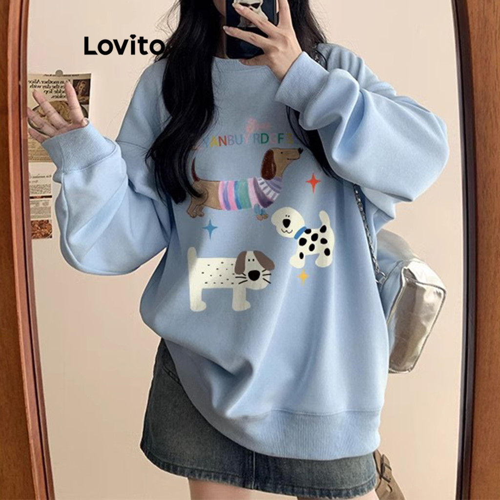 Lovito เสื้อสเวตเตอร์ลายธรรมดาสำหรับผู้หญิง LNA77335