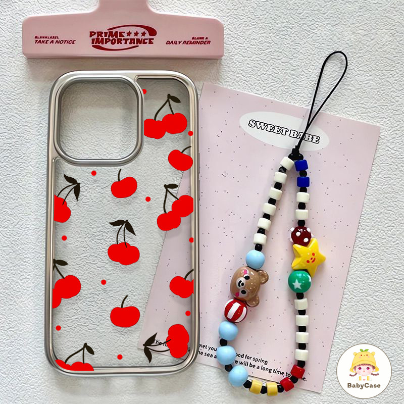 เคสไอโฟน15 สำหรับ iPhone 11 13 16 12 15 14 Pro Max 7 16 8 14 15 Plus XR X XS MAX SE 2020 สร้อยข้อมืออ่อนนุ่มสีแดงอ่อน ๆ