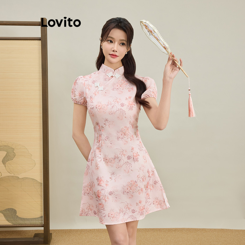 Lovito ชุดเดรส ลายดอกไม้ ผูกปม ดีไซน์หรูหรา สำหรับผู้หญิง L112ED610