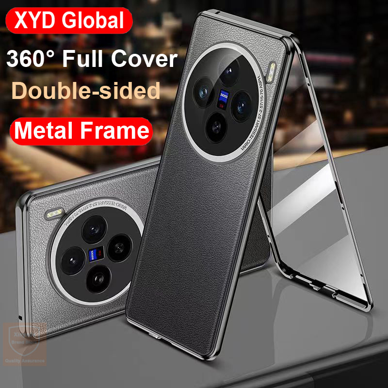 สําหรับ Vivo X200 Pro กรณีกระจกนิรภัยพลิก 360 เคสโทรศัพท์สําหรับ Vivo X200 Pro ฝาครอบโลหะหนังสองด้าน Shell