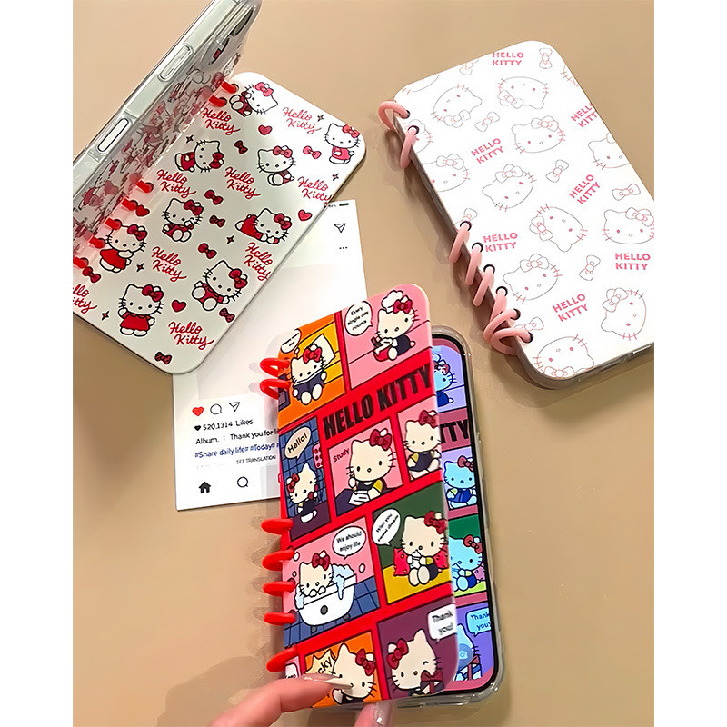 การ์ตูนน่ารัก Hello Kitty Flip Notebook iPhone16promax เคสโทรศัพท์ Apple 15 สไตล์ใหม่ 14 รวมทุกอย่าง 13/11 เคสกันกระแทก 24VO