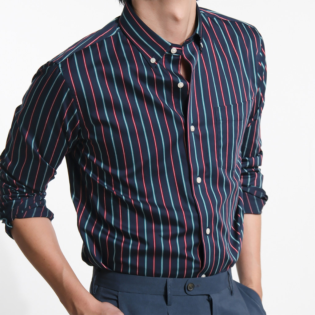 era-won Premium Quality เสื้อเชิ้ต คอปก Dress shirt Regular Shirt แขนยาว สี Disco Blue