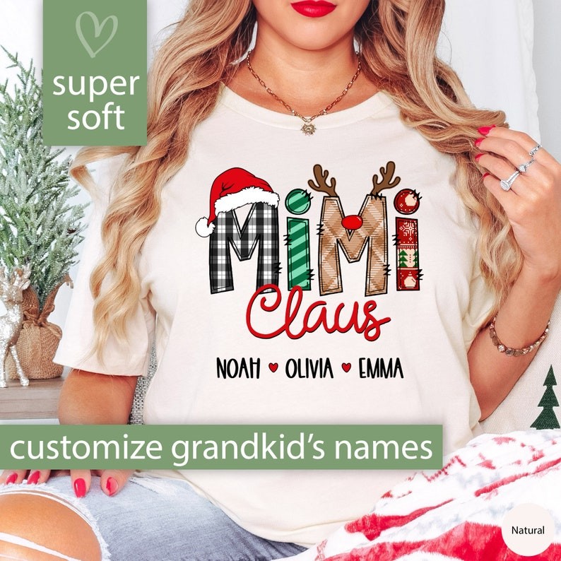 Custom Mimi Claus Shirt, Personalized Mimi Christmas Tshirt, Mimi Shirt for Christmas Gift for Mimi 