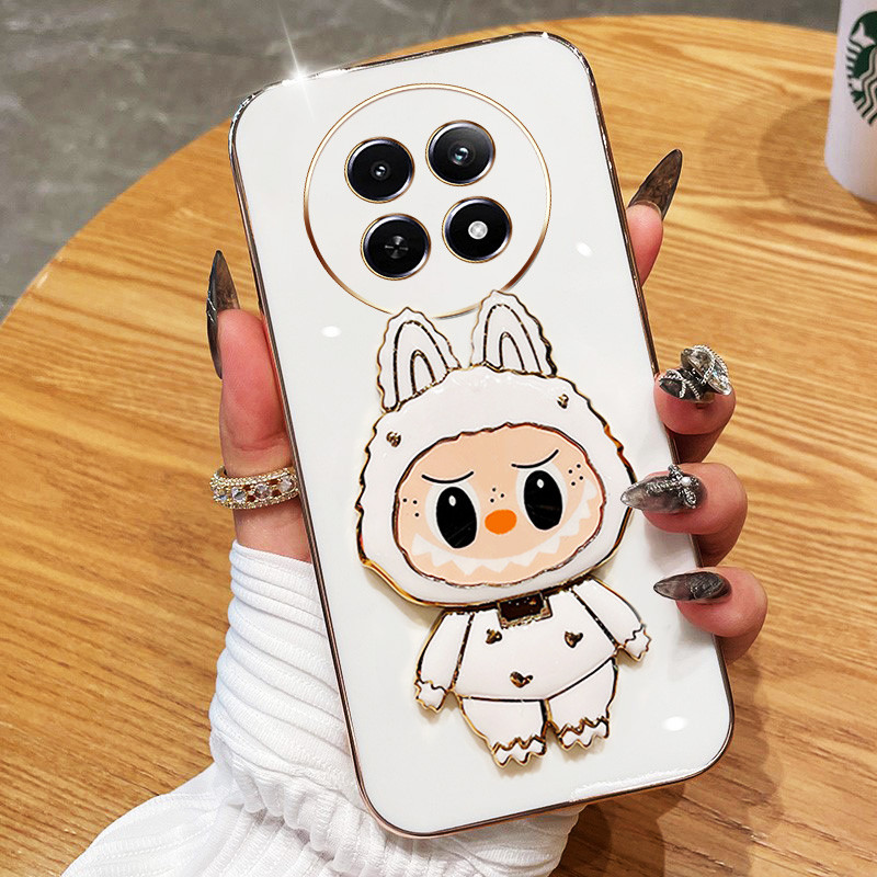 ปลอกสําหรับoppo Realme 13 4G 5G Realme 13 + 5G Realme 13 Pro Plus 5G Realme 13 Pro + 5Gน่ารัก 3D Labubuกระจกขาตั้งซิลิโคนAnti Dropฝาครอบป้องกัน