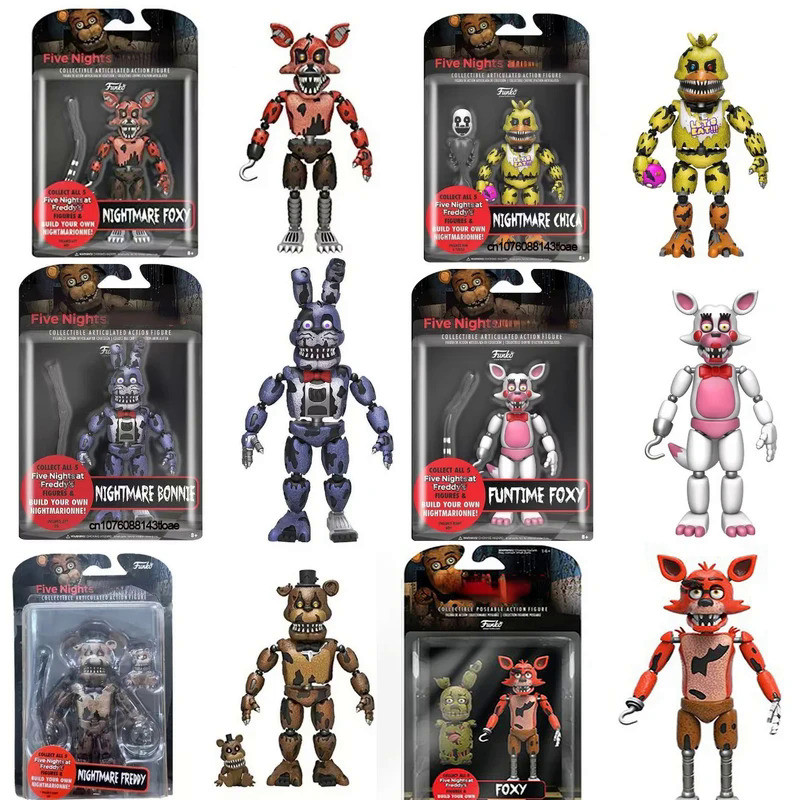 14CM FNAF Figures Nightmare Freddy Bonnie Foxy Chica Action Figure Movable Blacklight Freddy Frostbe