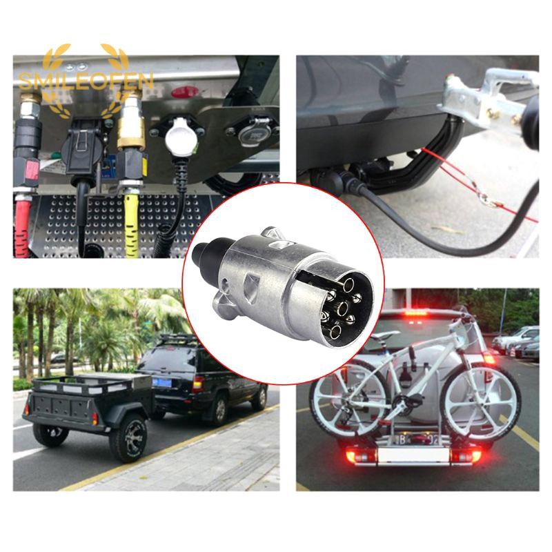 [Smileofen] 12v 7 Pin Trailer Plug Socket Set Aluminium Alloy Plug Trailer RV Plug Socket Car Trailer Compression Connector EU Plug New