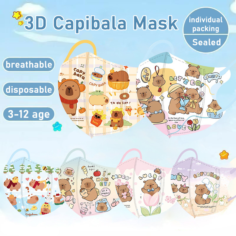 พร้อมสต็อก 50 ชิ้น Capibala การ์ตูน 3D หน้ากากเด็ก 4-12 ปี Face Maskfor เด็ก 3 ชั้น 3D ป้องกันเด็กหน้ากากบรรจุส่วนบุคคล 3D เด็กหน้ากากหน้ากากตกแต่ง