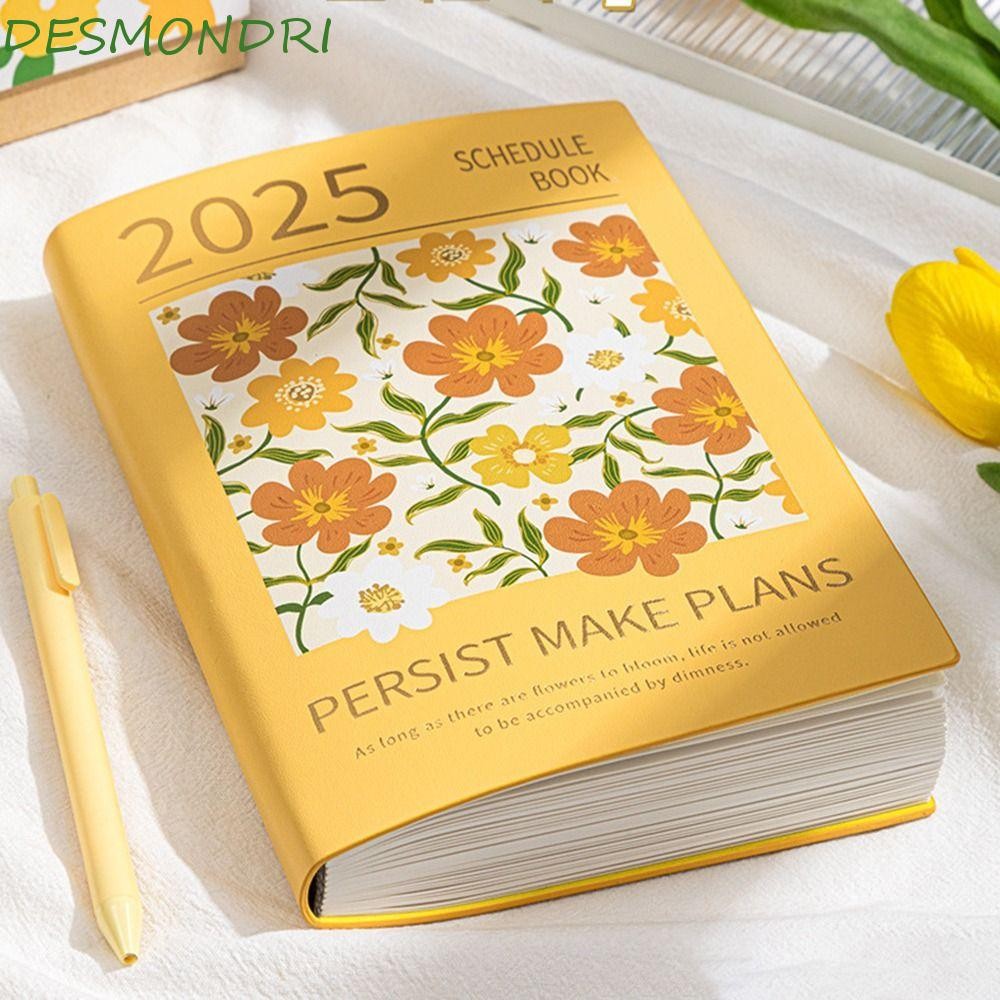 เดสมอนดริ 2025 สมุดแพลนเนอร์,ก5 12เดือนไดอารี่แผ่นเขียน,แบบพกพา อิน ภาพวาดสีน้ํามันดอกไม้เวลาออแกไนเซอร์สํานักงานทํางานวางแผนเครื่องสํา