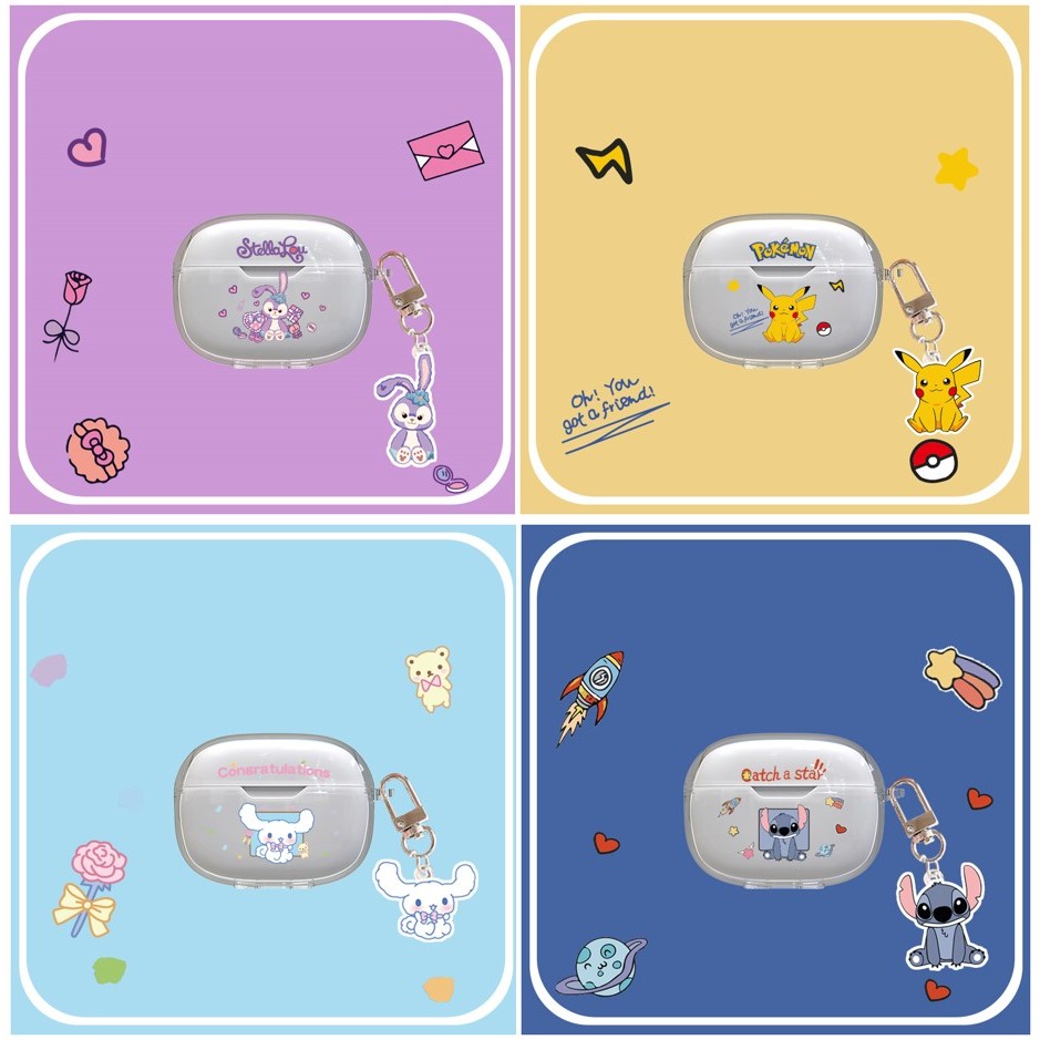 Stock Ready Cartoon Soft Transparent Headphone Case for JBL Tune BEAM 2/JBL WAVE BEAM 2 with Hook