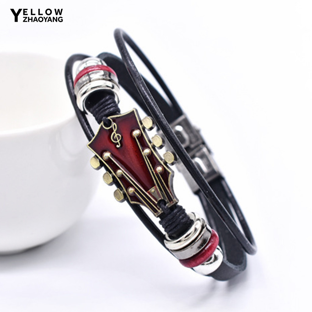 คนรักเพลงสร้อยข้อมือกีต้าร์ข้อมือสร้อยข้อมือวินเทจพังก์สไตล์ถักสร้อยข้อมือกีต้าร์ปรับหนัง มารยาท ข้อมือเครื่องประดับสําหรับผู้ชายและผู้หญิงแฮนด์เมดย้อนยุคกระด