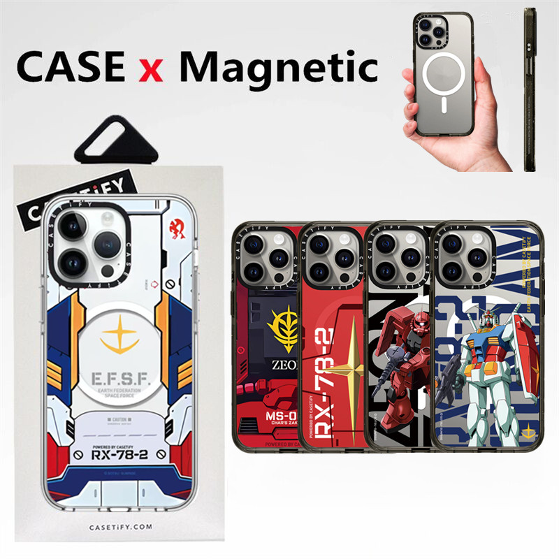 Casetifg Gundam Guard Collection เคสโทรศัพท์แม่เหล็กคุณภาพสูงพร้อมกล่องสําหรับiPhone 16 12 13 14 15 Pro Max 16Plus Border TPUซิลิโคนกันกระแทกปลอกClear Hard PCปกหลัง