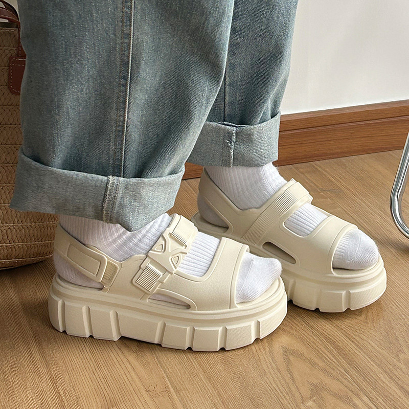 [New Arrival] UTUNE Womens Sandals Two Strip Sandal Casual Soft Thick Sole Non-Slip Flat Beach Shoes