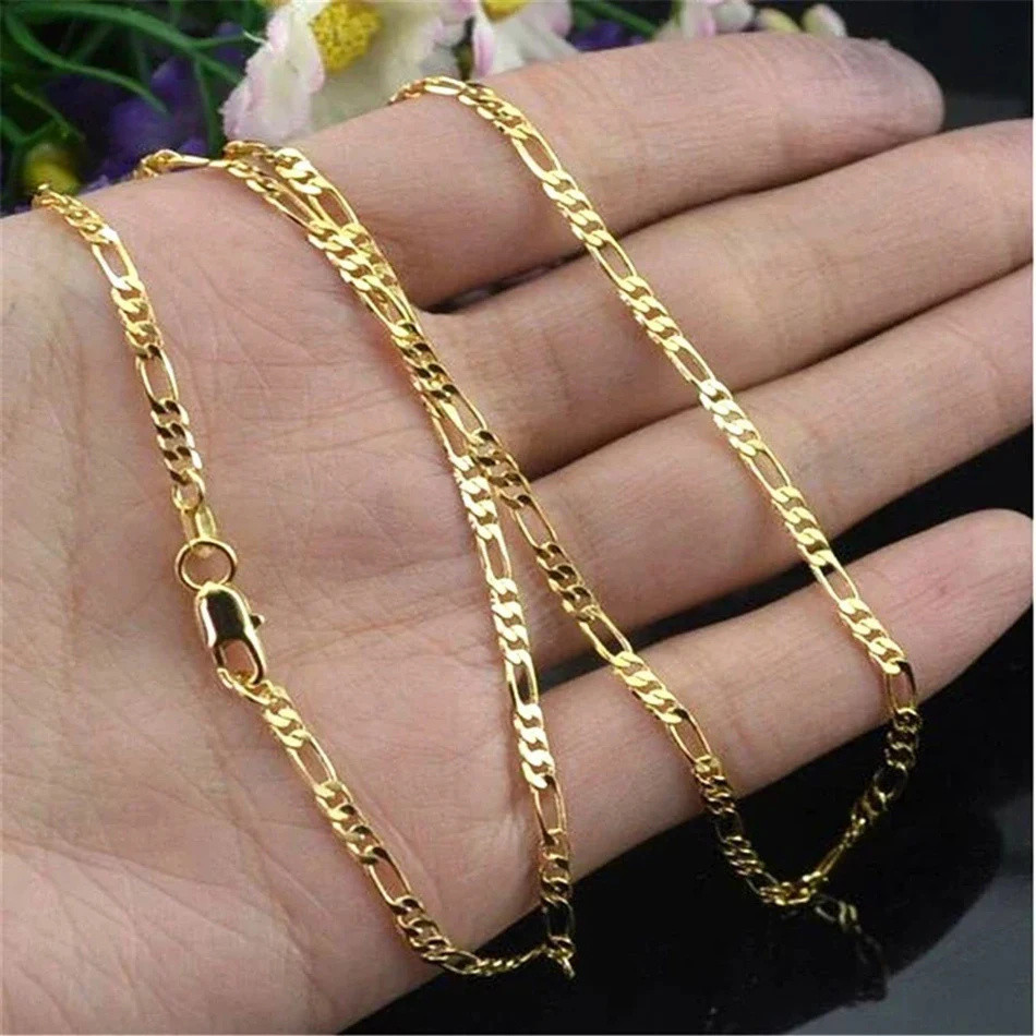 ประณีตแฟชั่น 18K Gold Filled สร้อยคอผู้หญิงผู้ชายขนาด 16-30 นิ้วเครื่องประดับ 4 มม.Figaro สร้อยคอขายส่ง