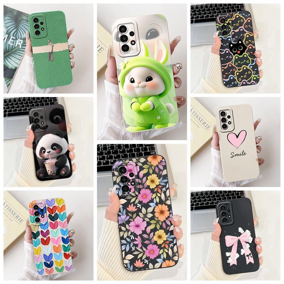 SAMSUNG ปลอกสําหรับsamsung A52 A52S 5GสําหรับSamsung A52 4Gกรณีกันกระแทกแมวน่ารักPandaกระต่ายแฟชั่นดอกไม้รัก