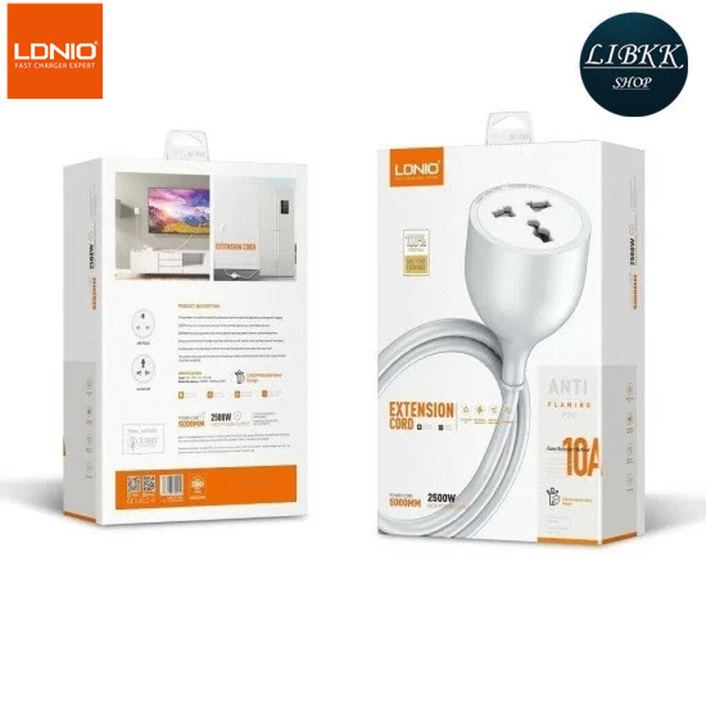 LDNIO SC1017 ปลั๊กต่อขยาย Socket Power Strip 10A 2500W สายไฟพ่วงอเนกประสงค์ EXTENSION CORD TURBO สายยาว 5 เมตร