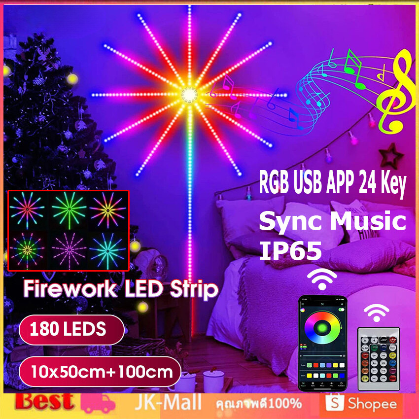 50 ซม*10 ไฟเเต่งห้อง ไฟ LED สายไฟหิ่งห้อย 5050 RGB ซิงค์เสียงเพลง Strip Light กันน้ํา สําหรับตกแต่งบ้าน คริสต์มาส