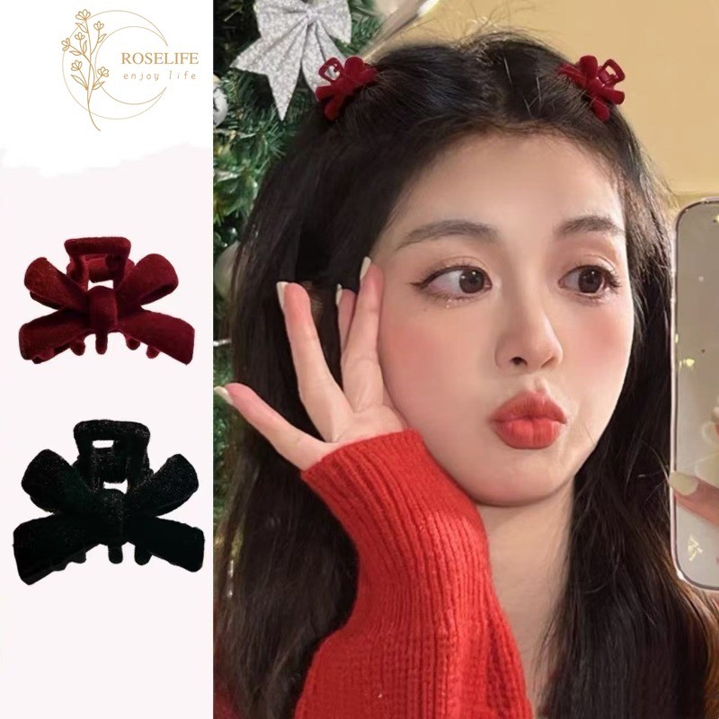 โรสไลฟ์ เสน่ห์หวานกํามะหยี่สีแดงขนาดเล็กริบบิ้นโบว์ผมกรงเล็บคลิปสําหรับผู้หญิงสาวน่ารัก จูเบียลต์ กุทัณฑ์ กิ๊บคริสต์มาสปีใหม่อุปกรณ์จัดแต่ง